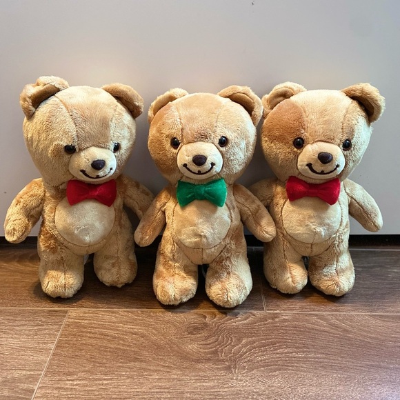 Gund Other - Gund Kraft Peanut Butter 10”Teddy Bears Plush Stuffed Animal Green & Red Bow Tie